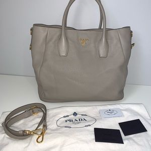 Prada Vitello Daino Gray Taupe Shouder/Messenger/Crossbody/Tote/Satchel